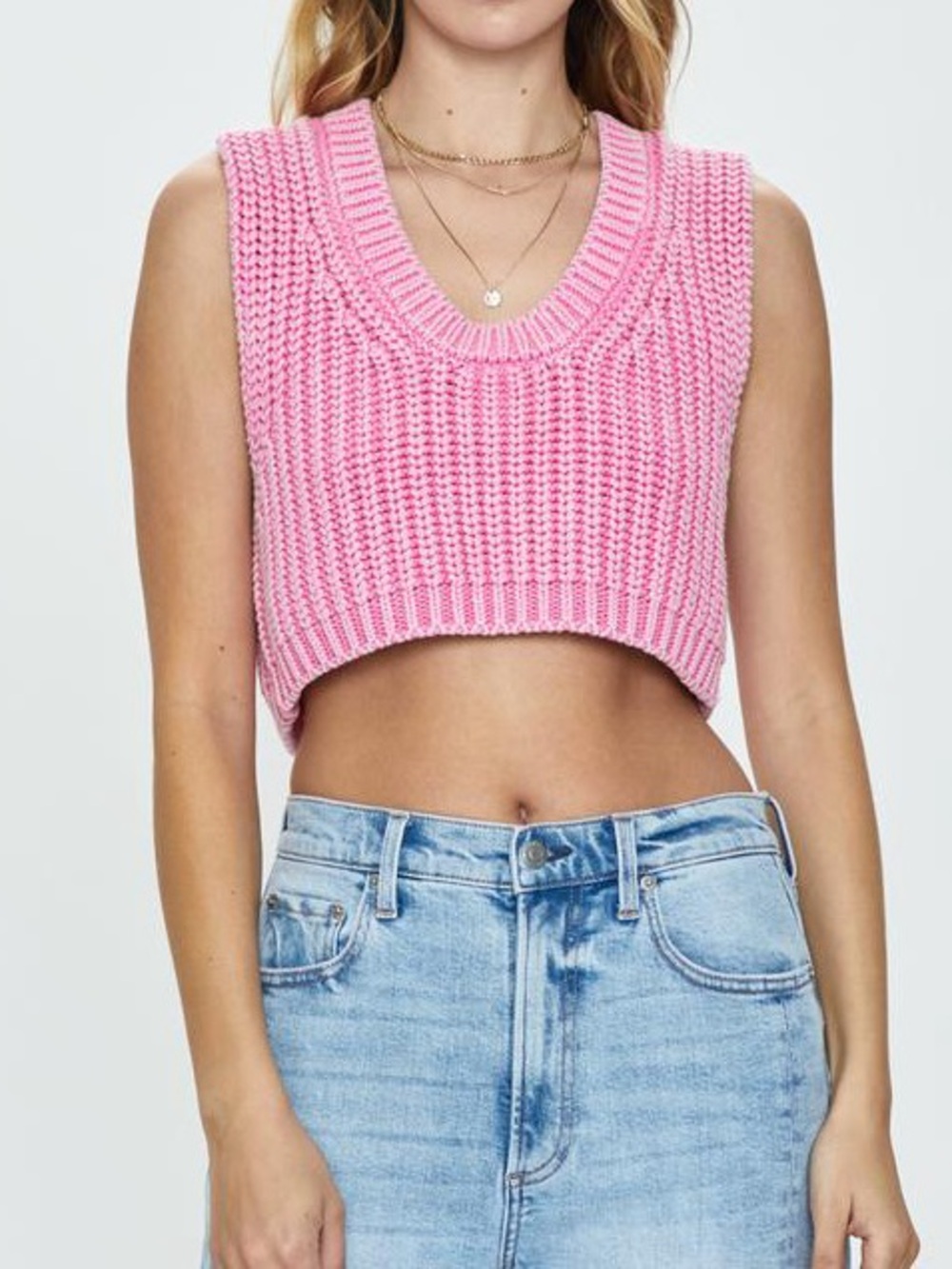 Pistola Cora Pink Cosmos Chunky Knit Sweater Vest Small Preppy Barbiecore S